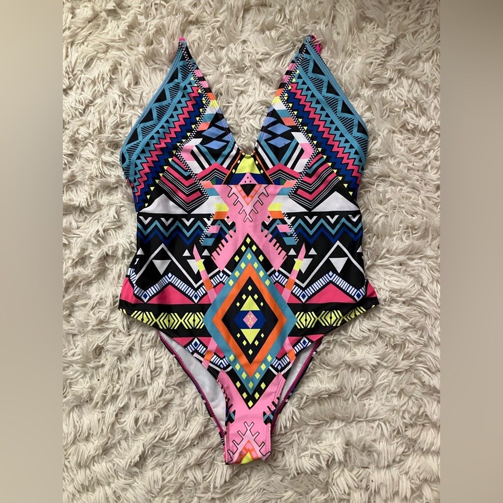 Kids Colorful Geometric One-Piece Swimsuit